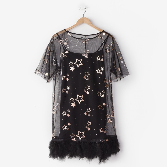 Картинка Платье с перьями звезды MINAKU от магазина LonnaMag