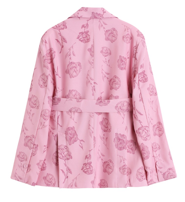 Картинка Пиджак приталенный крупная пуговицы + цепь + пояс принт розы от магазина LonnaMag