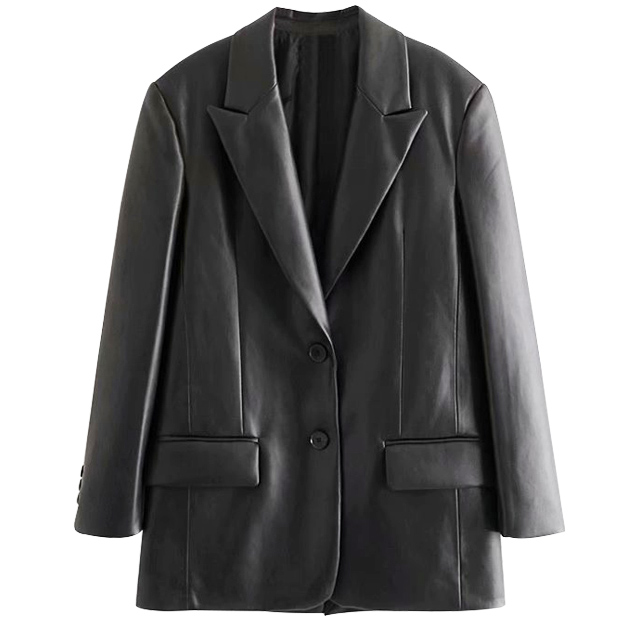 Картинка Пиджак эко кожа прямой вытачки карман с клапаном черные пуговицы от магазина LonnaMag