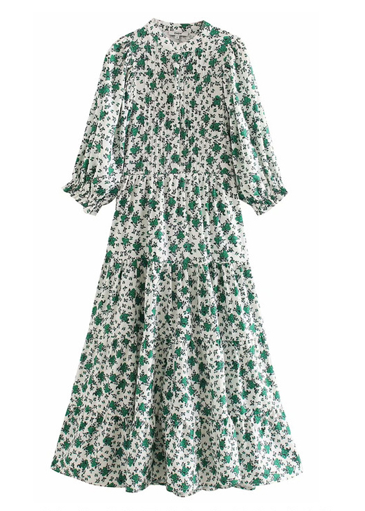 Картинка Платье легкое макси трапеция принт зеленые цветы от магазина LonnaMag