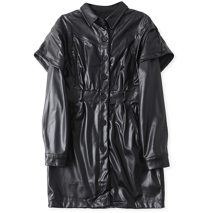 Картинка Платье эко-кожа эффект короткого рукав и длинного пуговицы от магазина LonnaMag