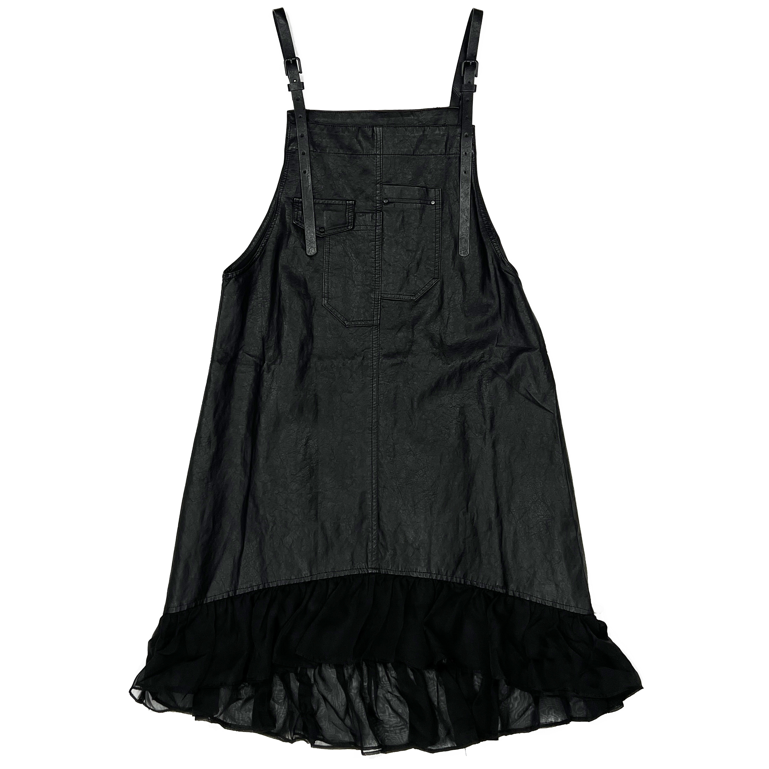 Картинка Сарафан эко-кожа лямки-ремни рюши шифон карманы от магазина LonnaMag