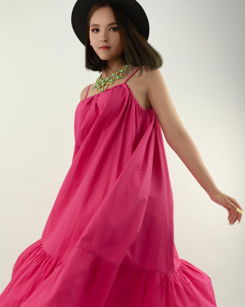 Картинка Платье длинный широкий сарафан внизу волан пояс-коса от магазина LonnaMag