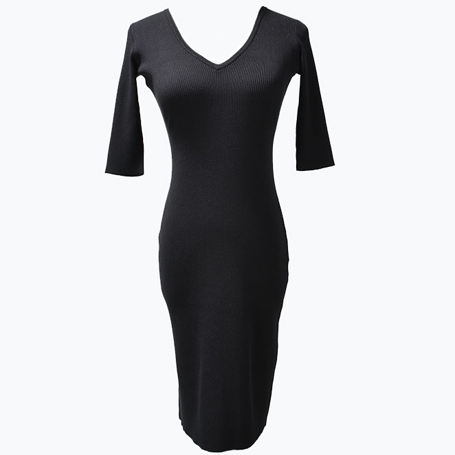 Картинка Платье миди трикотаж по фигуре рукав 2/4 V-вырез  от магазина LonnaMag