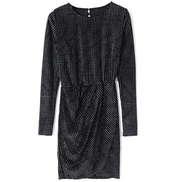 Картинка Платье мини черный бархат серебристое напыление блестки от магазина LonnaMag