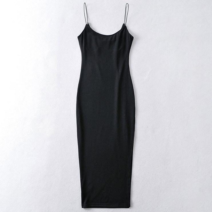 Картинка Платье миди тонкий трикотаж тонкие лямки разрез по ноге от магазина LonnaMag