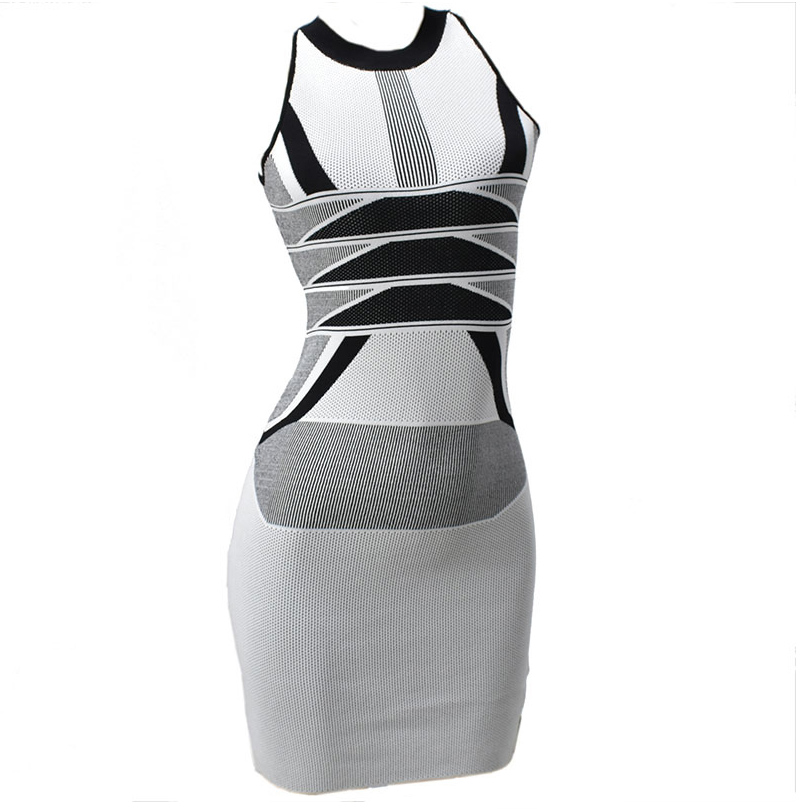 Картинка Платье мини трикотаж без рукавов трикотаж английская пройма геометрический узор от магазина LonnaMag