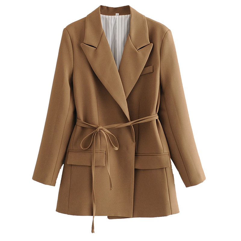 Картинка Пиджак светло-коричневый спереди швы + тонкий пояс от магазина LonnaMag