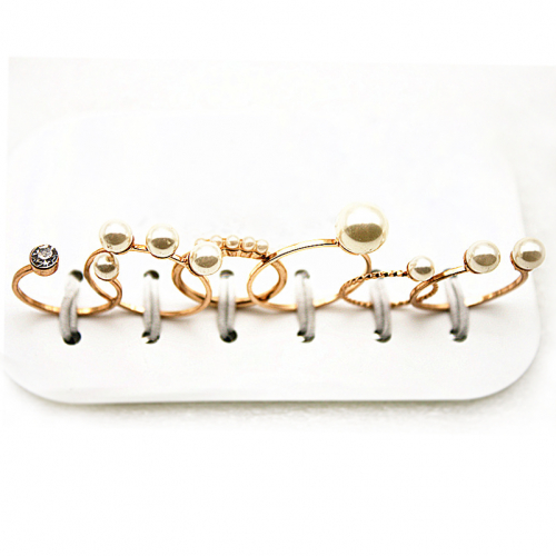 картинка Набор тонких колец 6 штук белые жемчужины от магазина LonnaMag