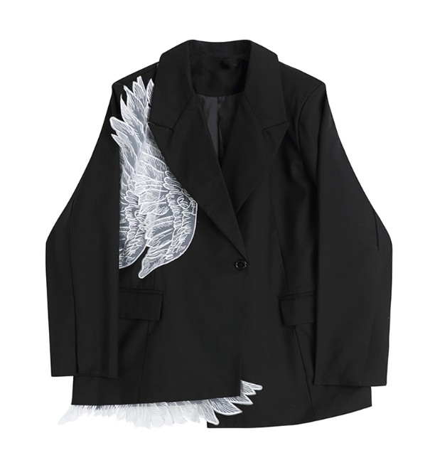 Картинка Пиджак черный oversize белые прозрачные крылья от магазина LonnaMag