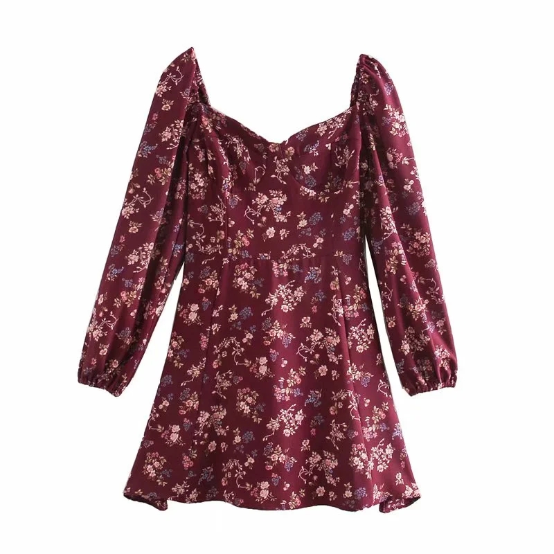 Картинка Платье мини бордовое цветочный принт от магазина LonnaMag