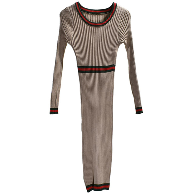 Картинка Платье трикотаж красно-зеленая полоса на талии горловине снизу от магазина LonnaMag