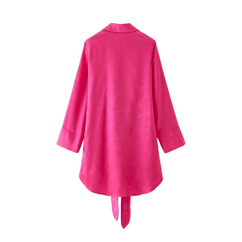 Картинка Платье рубашка длинный рукав жаккардовое розовое + пояс от магазина LonnaMag