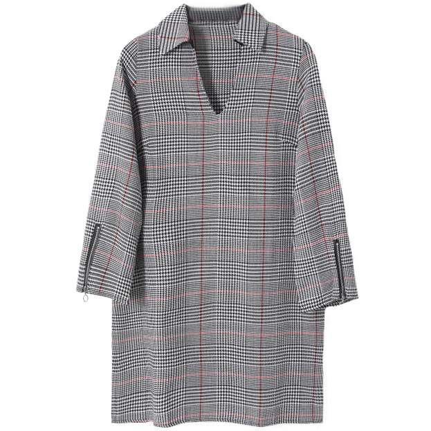 Картинка Платье прямое гусиная лапка клетка воротник молнии на рукавах от магазина LonnaMag