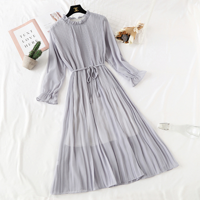 Картинка Платье миди шифон длинный рукав на вороте рюша однотон от магазина LonnaMag