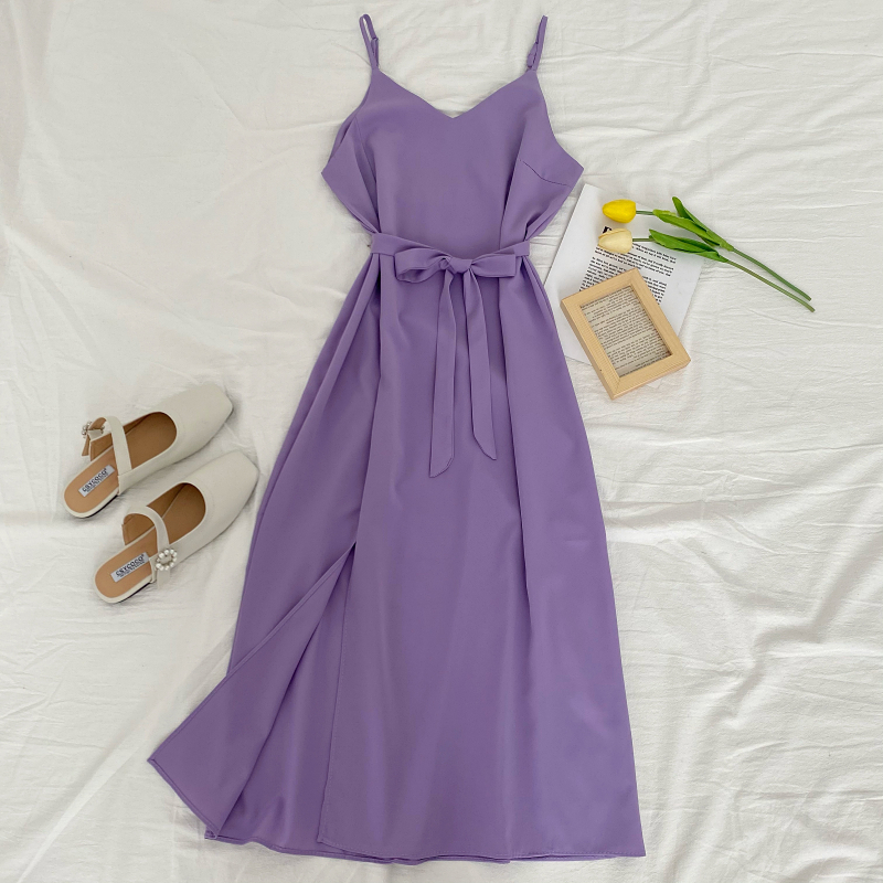 Картинка Платье летнее миди на лямках разрез сбоку + пояс от магазина LonnaMag