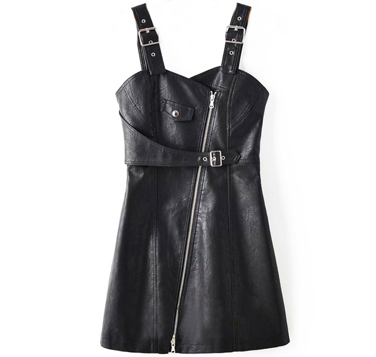 Картинка Сарафан эко кожа косая молния регулируемые лямки ремни  от магазина LonnaMag