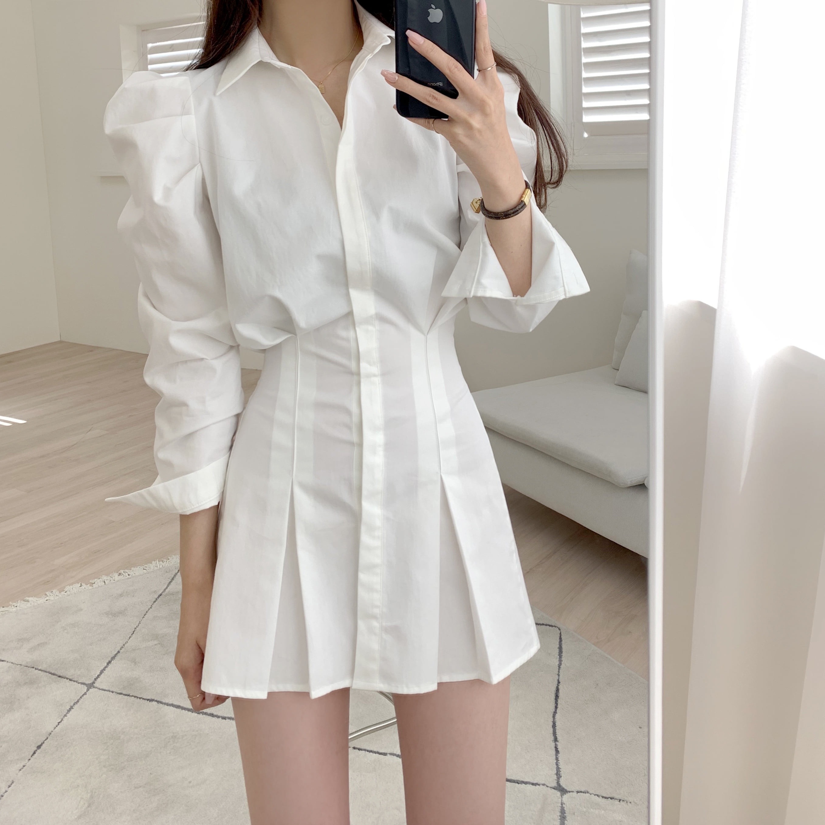 Картинка Платье рубашка приталенное длинный объемный рукав 2 шва спереди от магазина LonnaMag