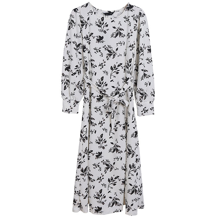 Картинка Платье миди черный принт цветы акварелью + пояс от магазина LonnaMag