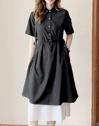 Картинка Платье рубашка талия на кулиске короткий рукав снизу белый второй слой от магазина LonnaMag