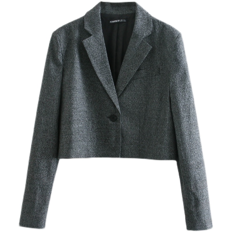 Картинка Пиджак короткий шерсть мелкая серая клетка (есть комплект) от магазина LonnaMag