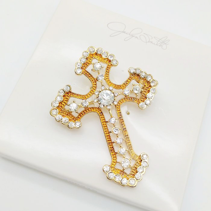 картинка Брошь Ажурный крест белые стразы от магазина LonnaMag