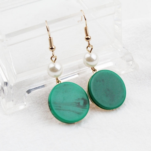 картинка Серьги с подвеской мраморный зеленый круг + жемчуг от магазина LonnaMag