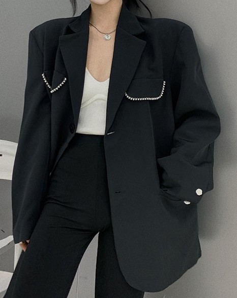 Картинка Пиджак однобортный объемный два кармана + бусины от магазина LonnaMag