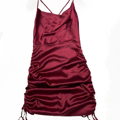 Картинка Платье мини шелк сборка на юбке с завязками верх как комбинация от магазина LonnaMag