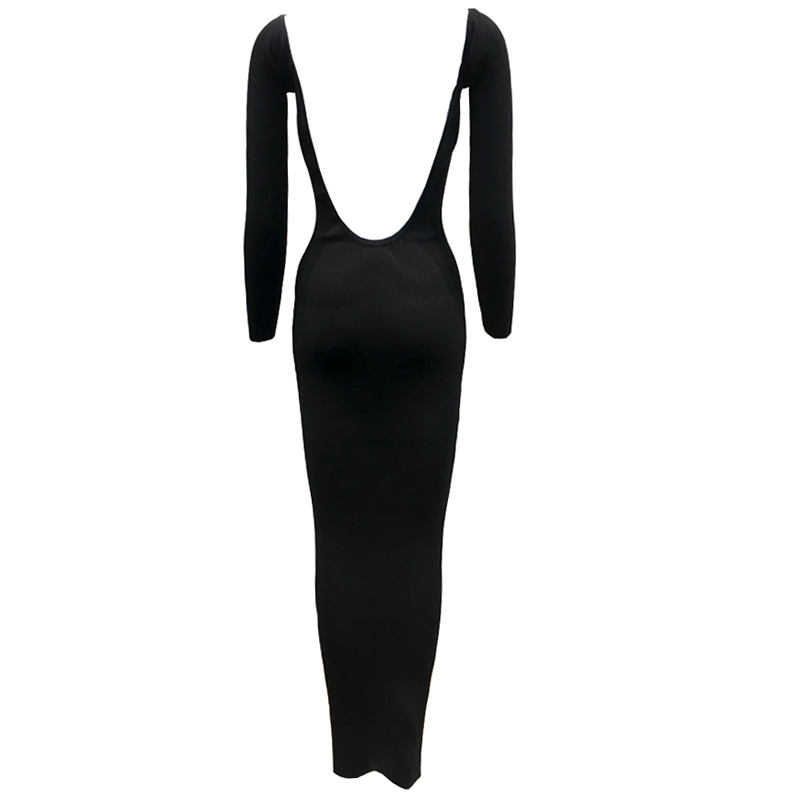 Картинка Платье миди по фигуре длинный рукав открытые плечи U вырез на спине от магазина LonnaMag