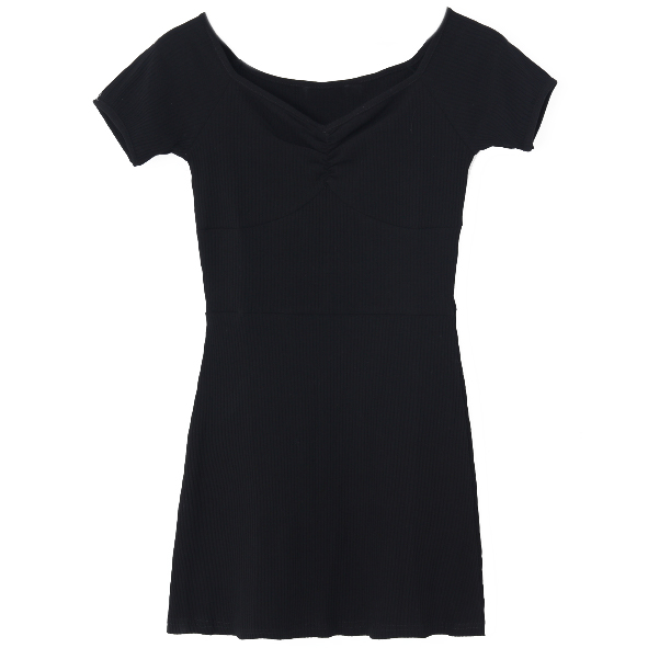 Картинка Платье супер мини стрейч короткий рукав юбка клеш шов под грудью от магазина LonnaMag