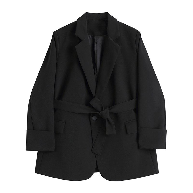 Картинка Пиджак прямой рукава с подворотами пояс в цвет от магазина LonnaMag