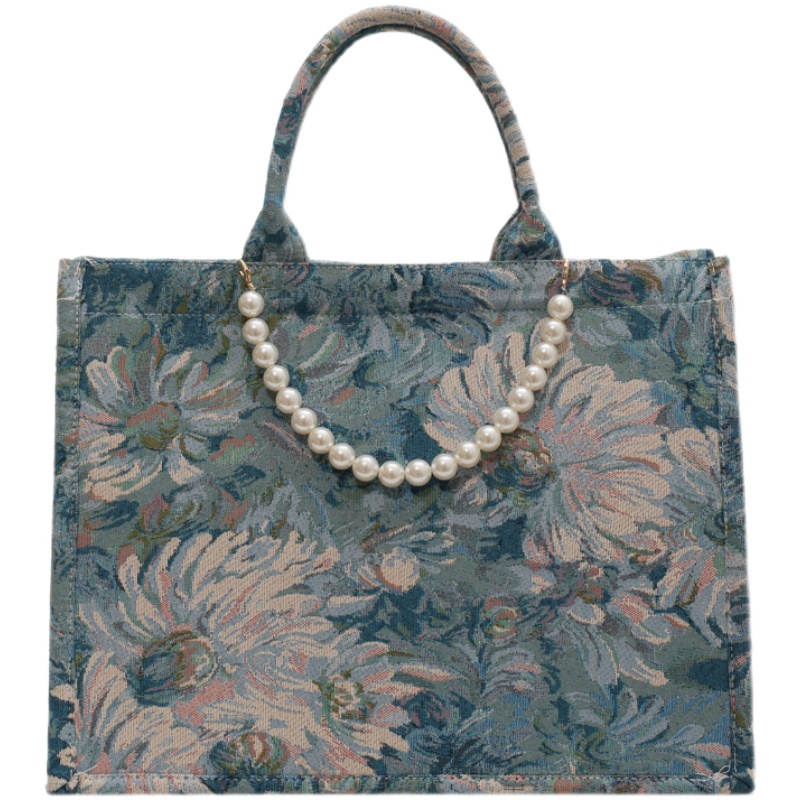 картинка Сумка тоут рисунок ромашек + цепь из жемчужин от магазина LonnaMag