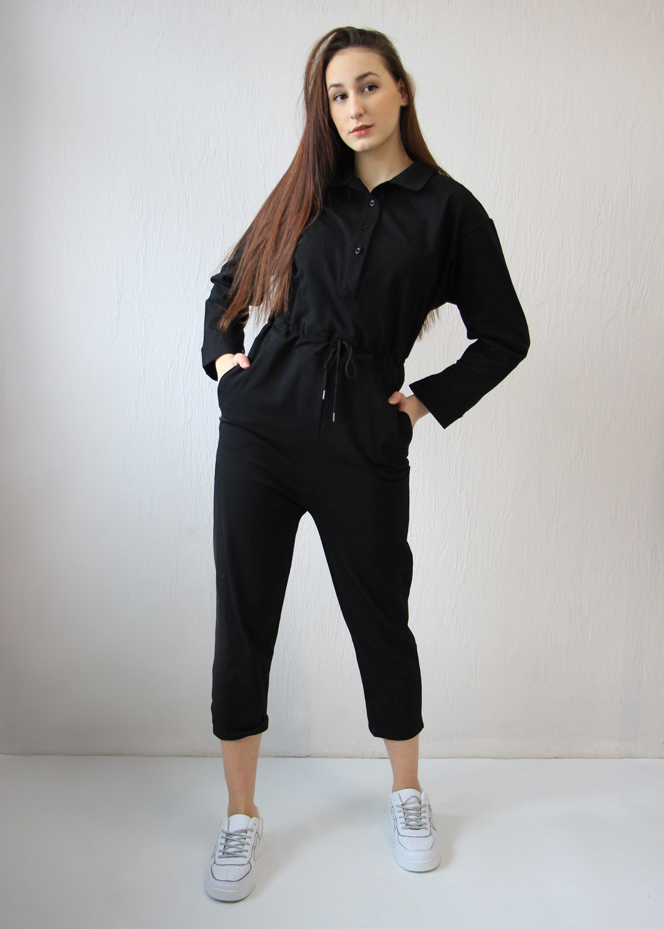 Картинка Длинный комбинезон хб-стрейч талия на завязках верх на пуговках от магазина LonnaMag