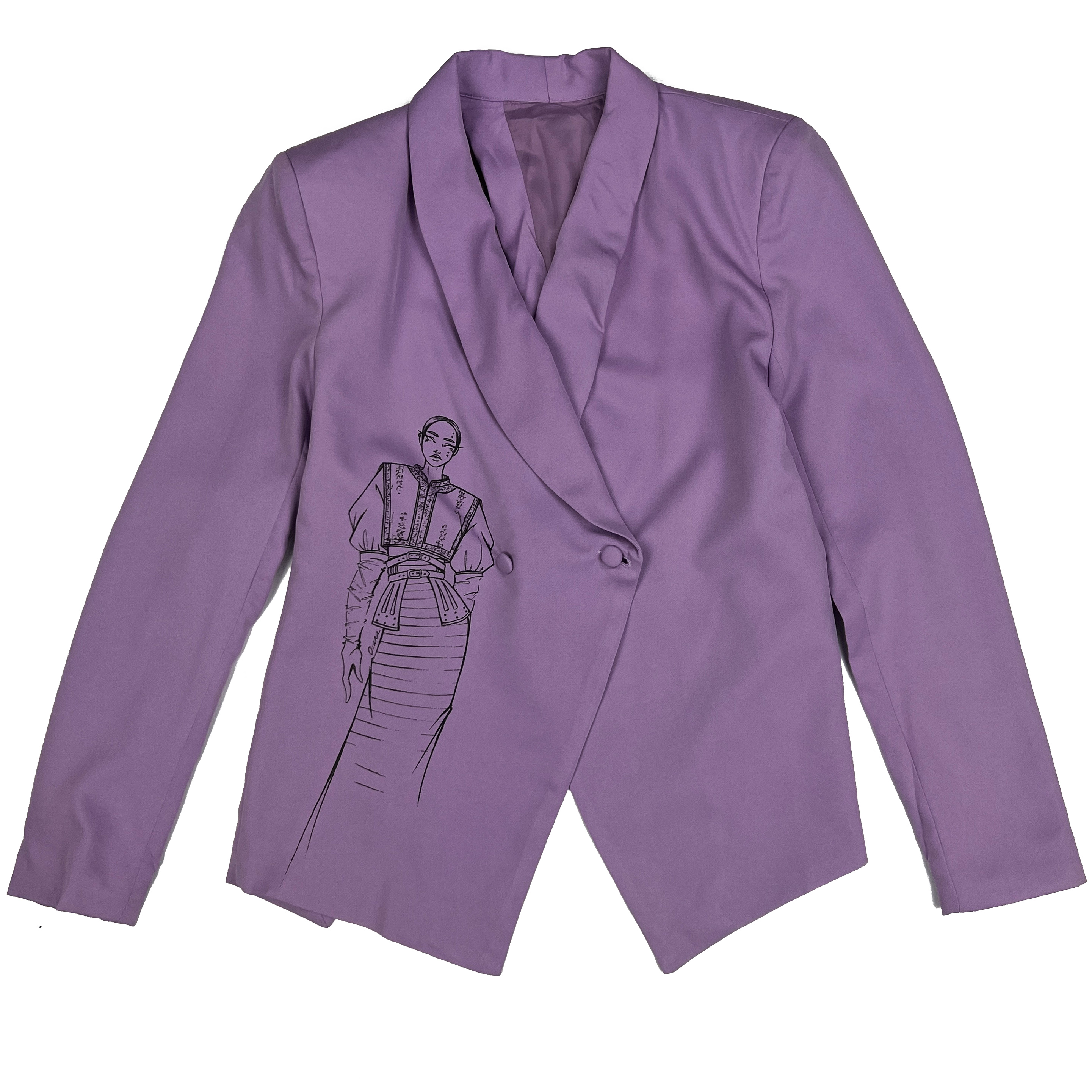 Картинка Пиджак сиреневый открытая спина принт девушка от магазина LonnaMag