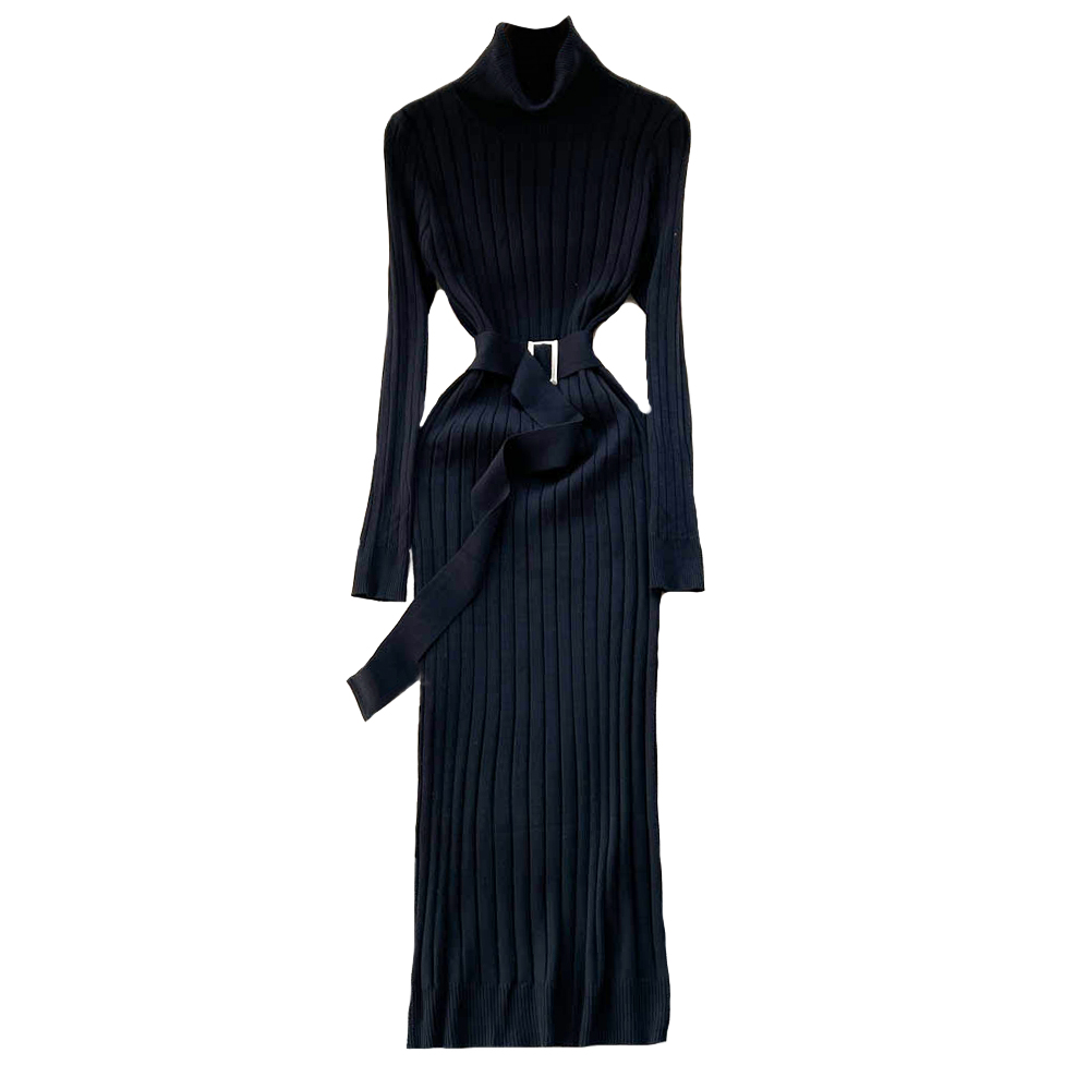 Картинка Платье трикотаж водолазка рубчик + длинный трикотажный ремень от магазина LonnaMag