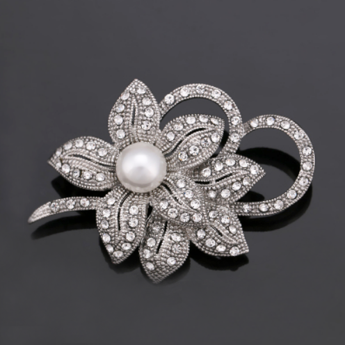 картинка Брошь в стразах двойной цветок жемчужина от магазина LonnaMag