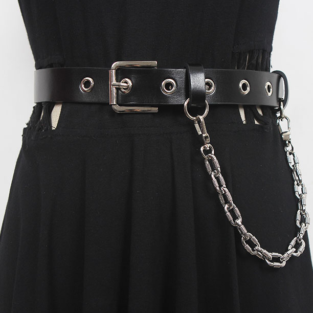 картинка Ремень тонкий с люверсами сбоку короткая цепь на карабинах от магазина LonnaMag