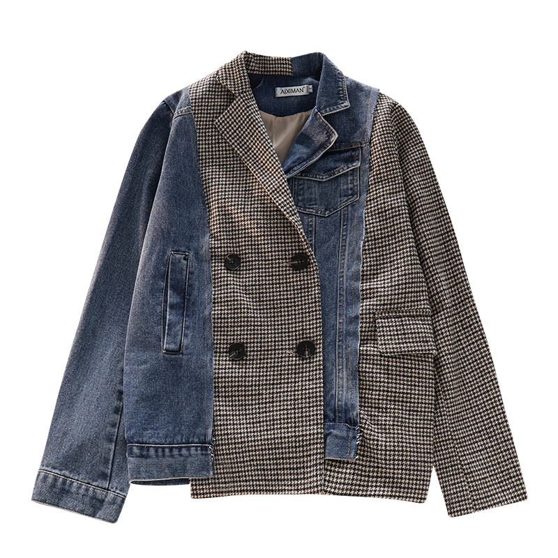 Картинка Пиджак деконструкция в мелкую гусинную лапку наполовину джинсовка от магазина LonnaMag