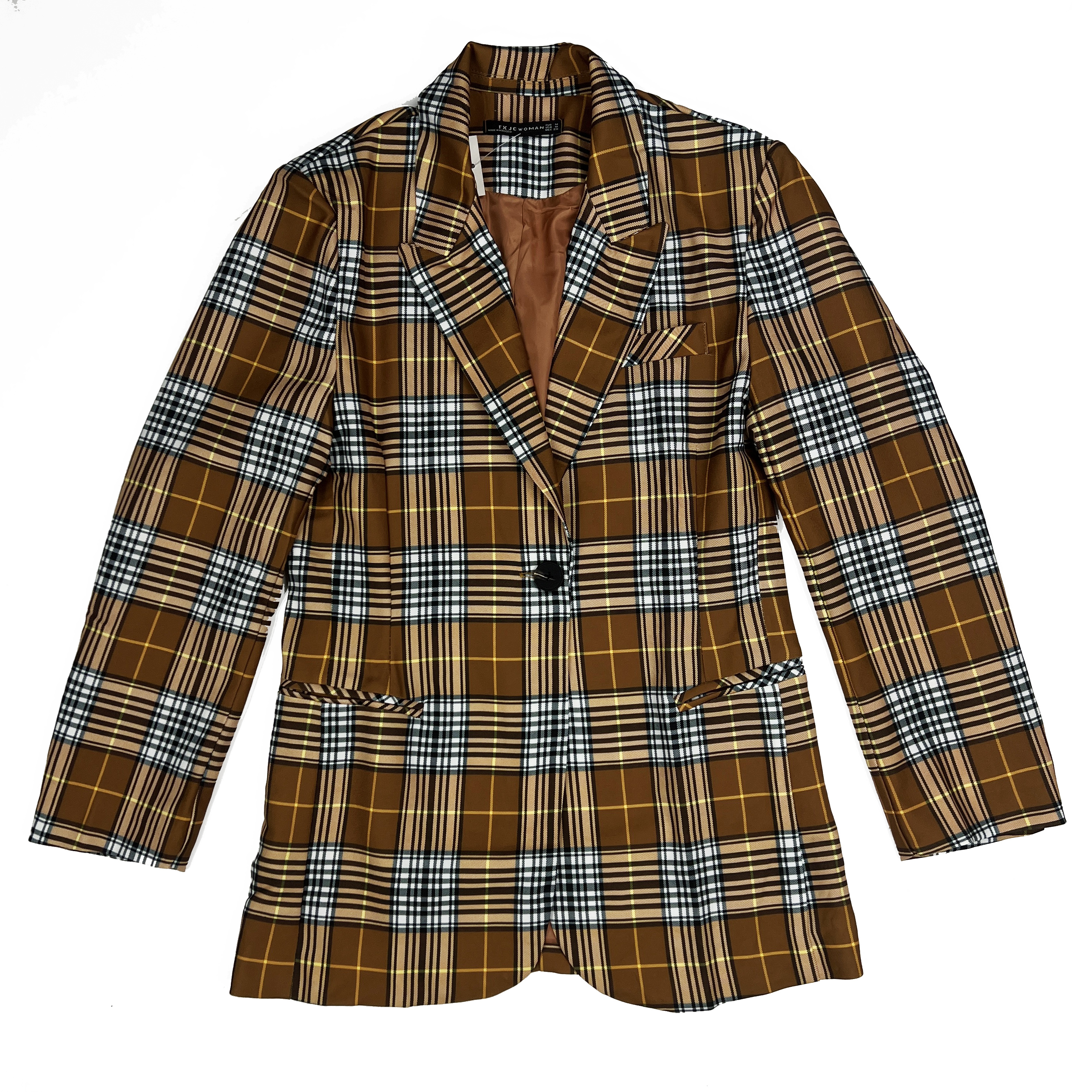 Картинка Пиджак коричневый клетка 1 черная пуговица от магазина LonnaMag