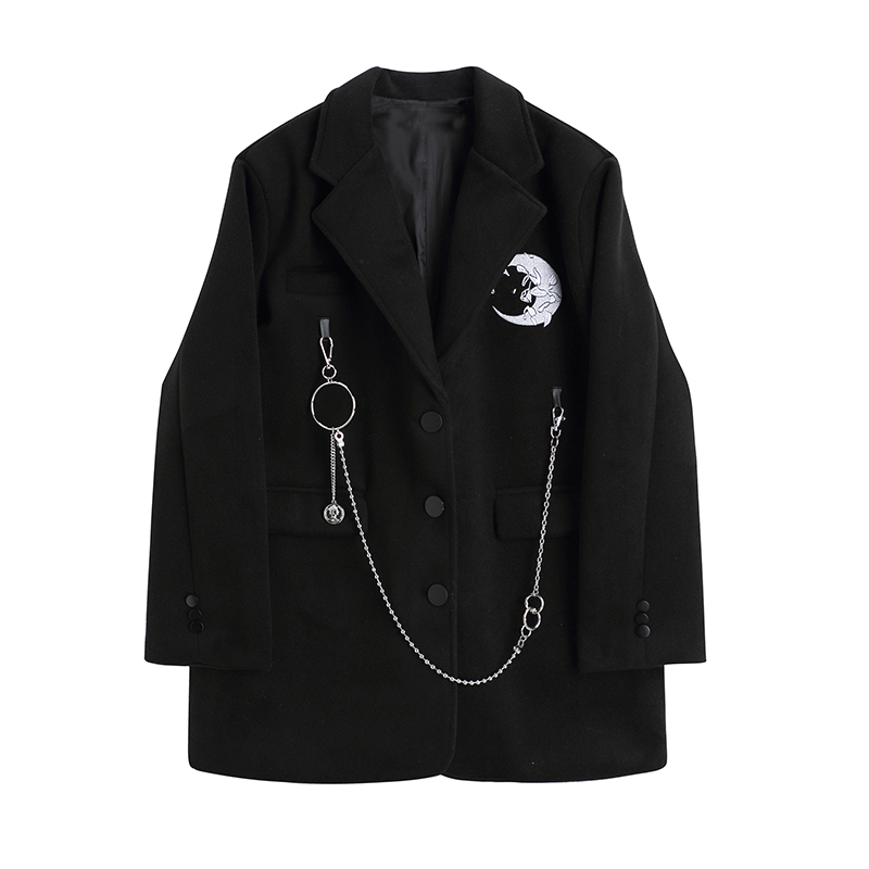 Картинка Пиджак oversize вышивка Месяц Луна + декор цепочка от магазина LonnaMag