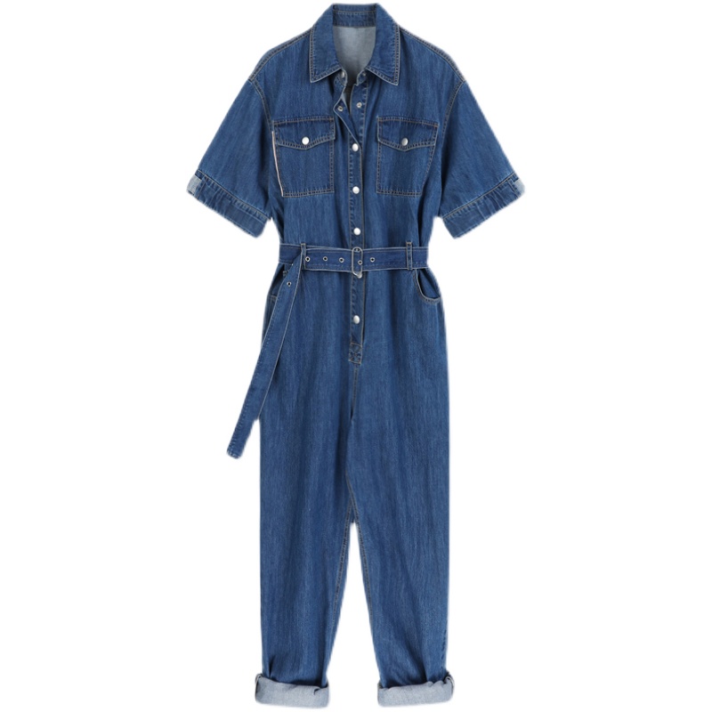 Картинка Комбинезон длинный джинсовый короткий рукав + ремень в цвет от магазина LonnaMag