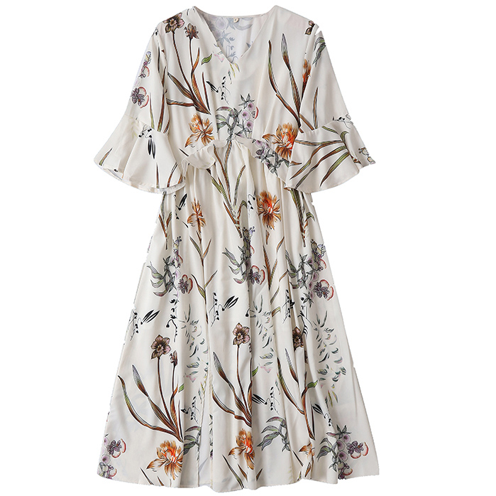 Картинка Платье миди разрез волан на рукавах цветочный принт от магазина LonnaMag