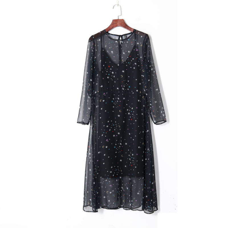 Картинка Платье сетка принт разноцветные звезды + платье майка от магазина LonnaMag