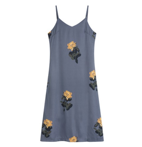 Картинка Платье миди на тонких лямках темно-серое принт желтые цветы от магазина LonnaMag