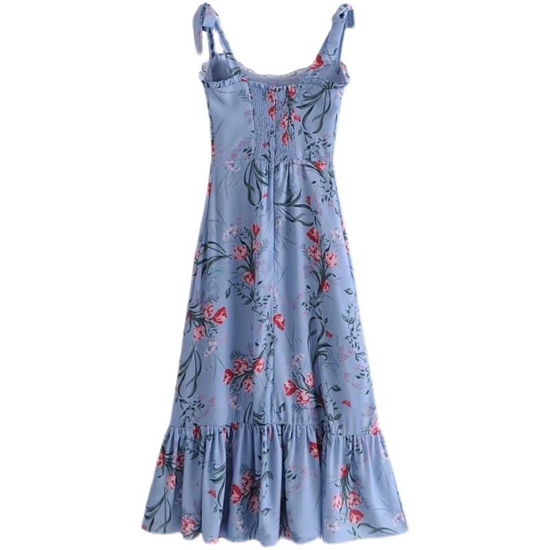 Картинка Платье макси цветочный принт лямки на завязках от магазина LonnaMag