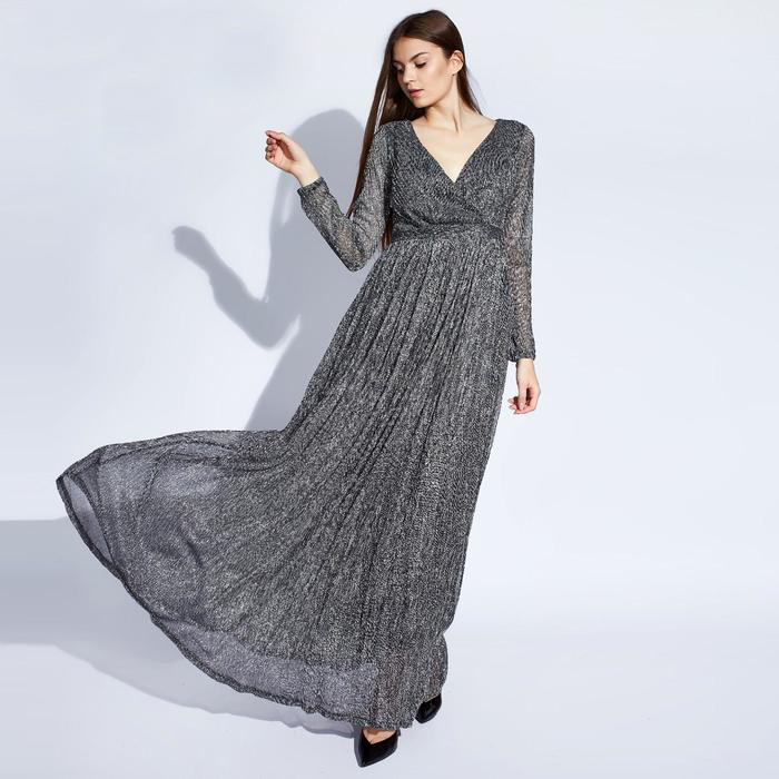 Картинка Платье длинное блестящее ткань гафре MINAKU "Isabel" от магазина LonnaMag