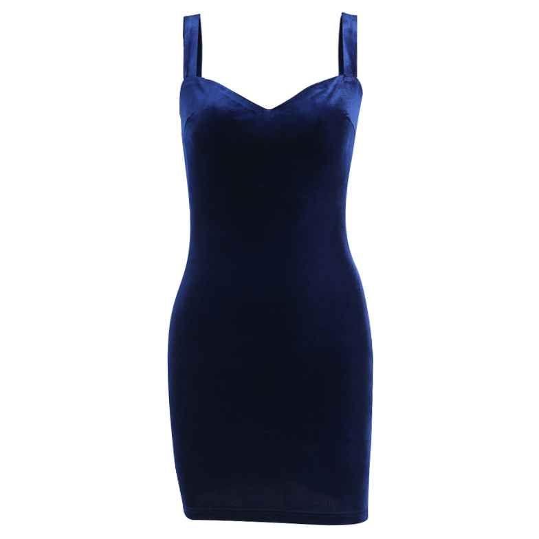 Картинка Платье мини темно-синий бархат V вырез  от магазина LonnaMag