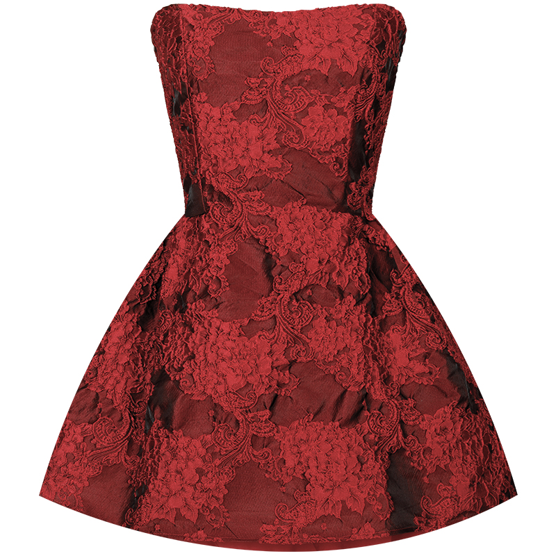 Картинка Платье мини верх как корсет юбка трапеция принт красные цветы от магазина LonnaMag