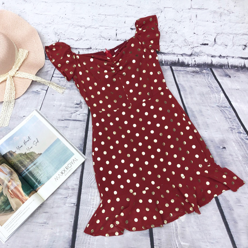 Картинка Платье мини воланы шифон золотой горох от магазина LonnaMag